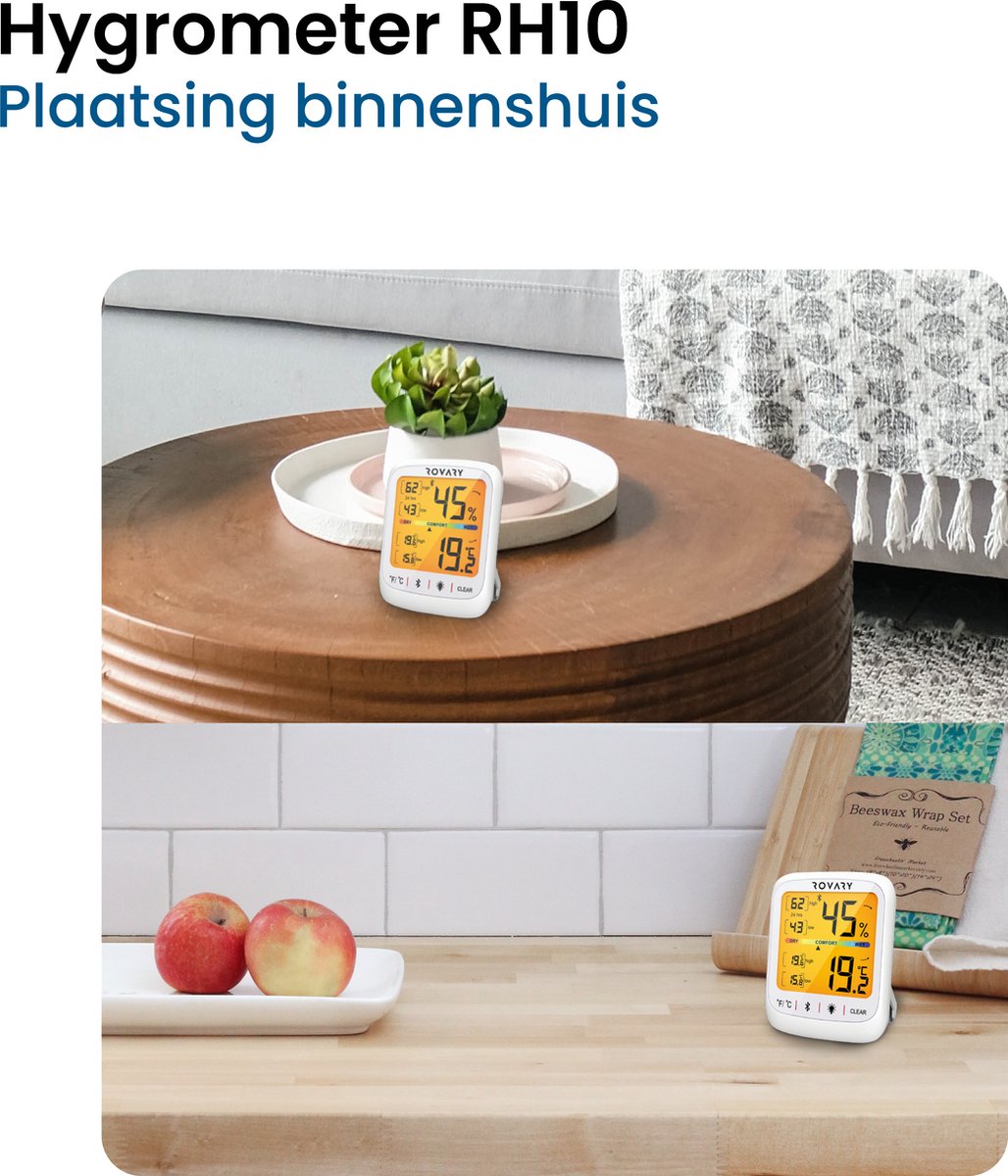 Rovary RH10 Hygrometer met App - luchtvochtigheidsmeter