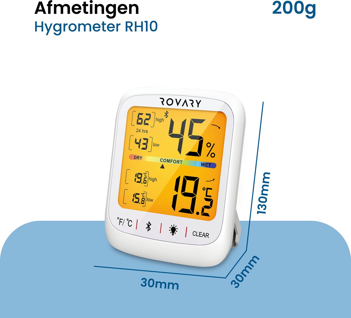 Rovary RH10 Hygrometer met App - luchtvochtigheidsmeter