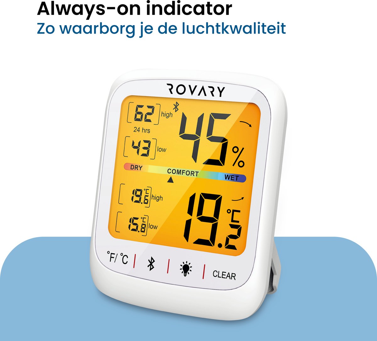 Rovary RH10 Hygrometer met App - luchtvochtigheidsmeter