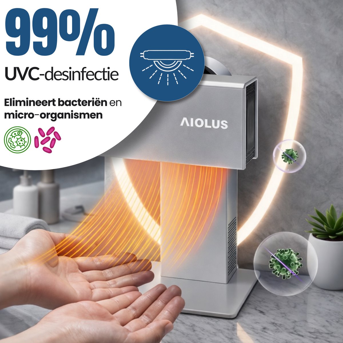 Rovary™ Aiolus Hygiënische Handdroger met UVC