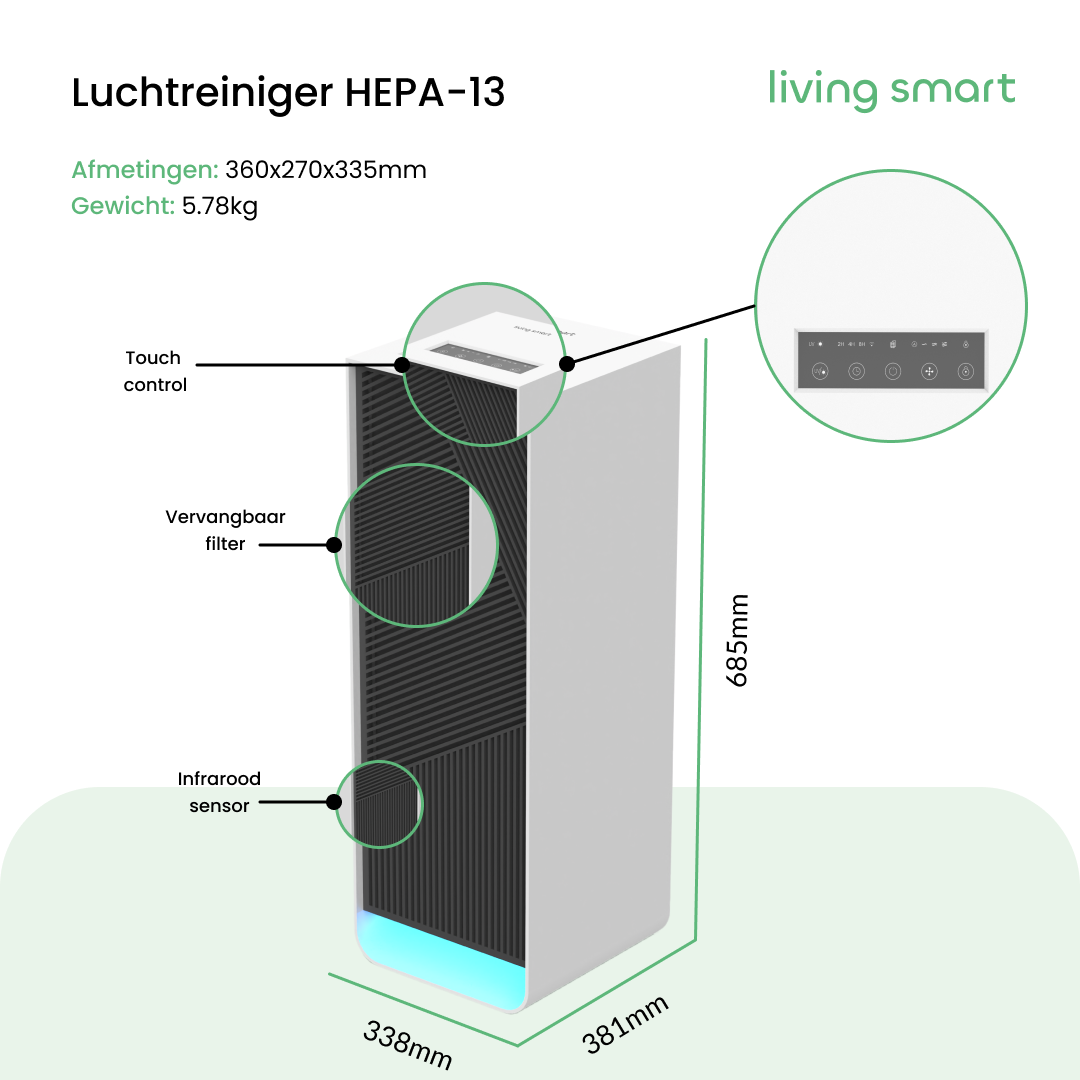 Luchtreiniger LSL200S met APP en HEPA filter